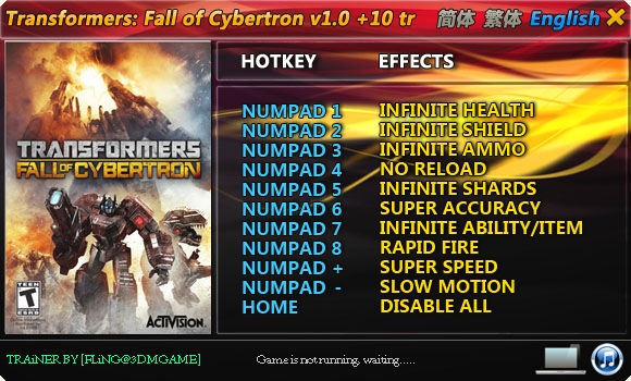 скачать Transformers - Fall of Cybertron +10 трейнер