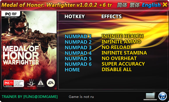 скачать Medal of Honor: Warfighter v1.0.0.2 (+6 Trainer) [FLiNG]