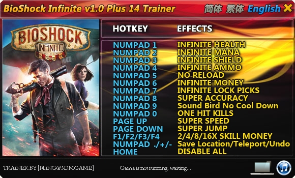 скачать BioShock Infinite: Трейнер/Trainer (+14) [1.0] {FLiNG}