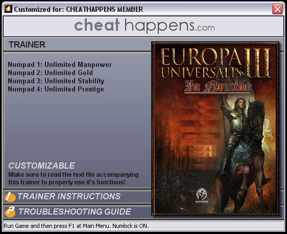 скачать Europa Universalis III: In Nomine +4 трейнер