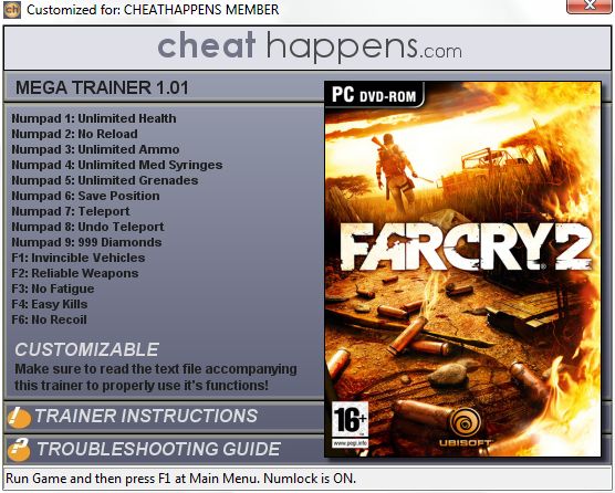скачать Far Cry 2 +14 трейнер (1.01)