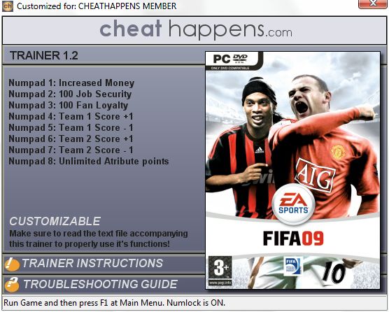 скачать FIFA 09 +8 трейнер (1.2)