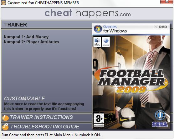 скачать Football Manager 2009 +2 трейнер (1.0)