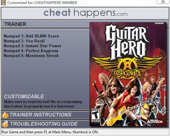 скачать Guitar Hero Aerosmith +5 трейнер (1.0)