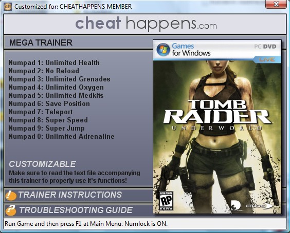 скачать Tomb Raider: Underworld +10 трейнер (1.0)