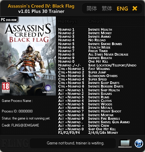 скачать Assassin's Creed 4: Black Flag +30 трейнер/Trainer [1.01] {FLiNG}