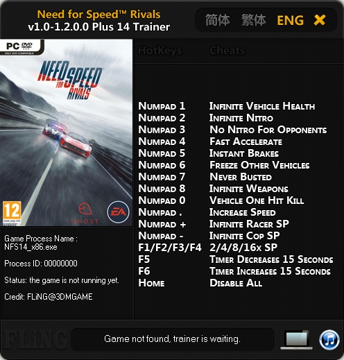 скачать Need for Speed ~ Rivals: Трейнер/Trainer (+14) [1.0 ~ 1.2.0.0: 32 & 64 Bit]
