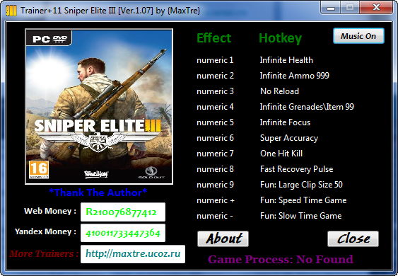 скачать Sniper Elite 3: Трейнер/Trainer (+11) [1.07]