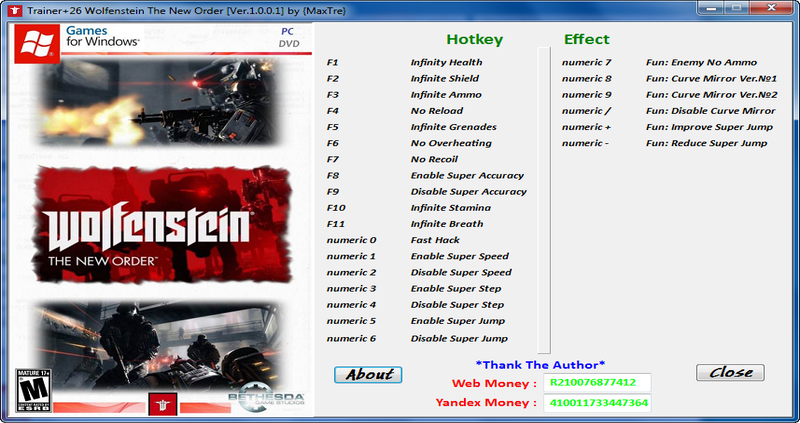 скачать Wolfenstein The New Order Трейнер/Trainer (+26) [Ver.1.0.0.1]