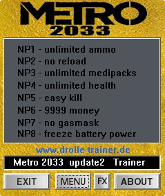 скачать Metro 2033: Трейнер/Trainer (+8) [1.2: Fixed Version]
