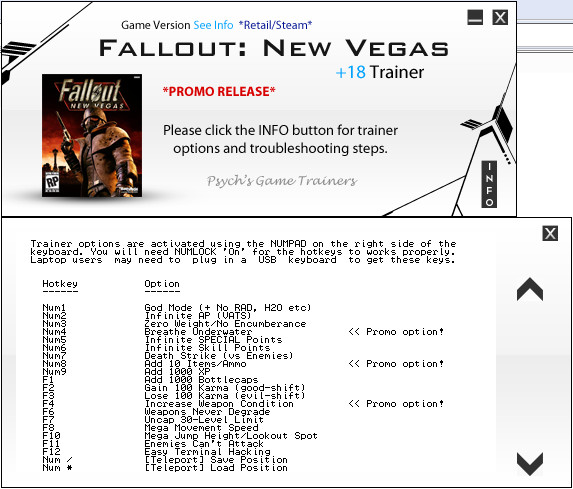 скачать Fallout: New Vegas: Трейнер (+3) [1.2.0.285]