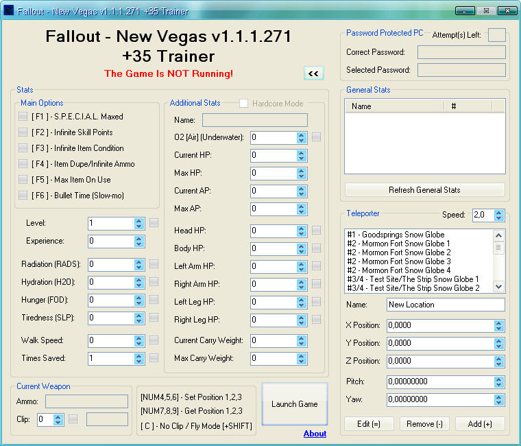 скачать Fallout: New Vegas : Трейнер (+35) [1.1.1.271]