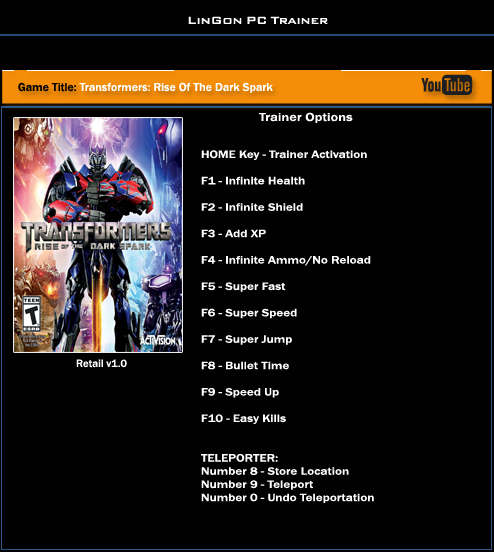 скачать Transformers ~ Rise of the Dark Spark: Трейнер/Trainer (+12) [1.0] 