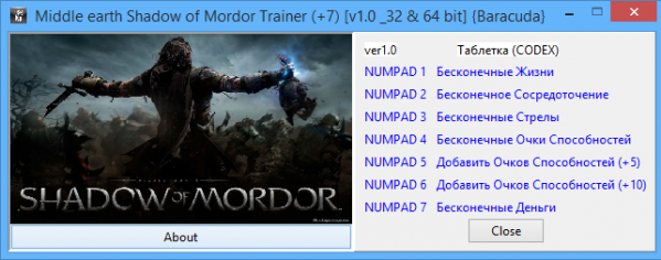 скачать Middle-earth: Shadow of Mordor: Трейнер/Trainer (+7) [v1.0 _32 & 64 bit] 