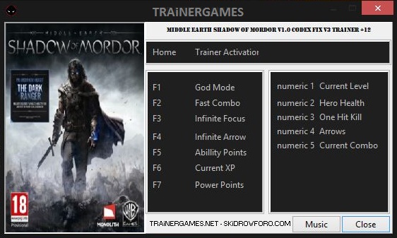 скачать Middle-earth: Shadow of Mordor: Трейнер/Trainer (+12) [v1.0: CODEX / x64Bits]