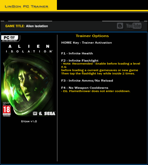 скачать Alien ~ Isolation: Трейнер/Trainer (+4) [1.0]