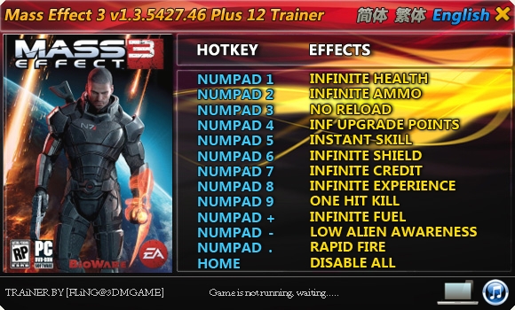 скачать Mass Effect 3: Трейнер/Trainer (+12) [1.2.5427: Fixed]