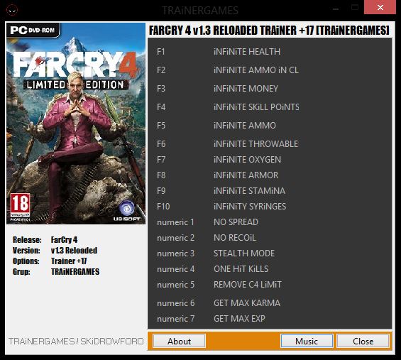 скачать Far Cry 4: Трейнер/Trainer (+14) [1.0.3: RELOADED]