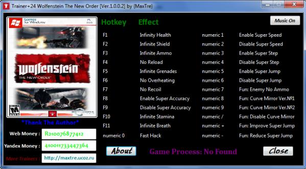 скачать Wolfenstein The New Order Трейнер/Trainer (+24) [1.0.0.2]