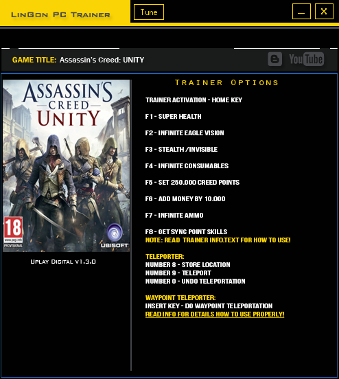 скачать Assassin's Creed Unity: Трейнер/Trainer (+12) [1.3.0]