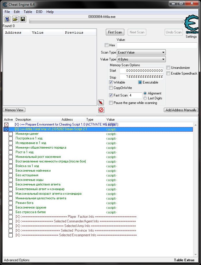 скачать Total War: Attila: Таблица для Cheat Engine [1.2.0] (RUS)