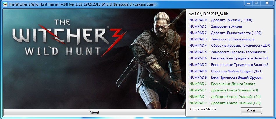 скачать The Witcher 3: Wild Hunt / Ведьмак 3: Дикая Охота: Трейнер/Trainer (+14) [1.02_19.05.2015_64 Bit] 