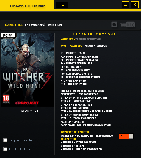скачать The Witcher 3: Wild Hunt / Ведьмак 3: Дикая Охота: Трейнер/Trainer (+24) [1.04]