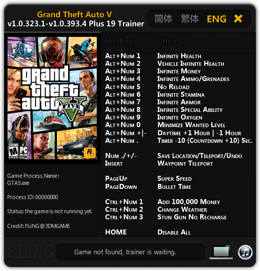 скачать Grand Theft Auto 5 (GTA V): Трейнер/Trainer (+19) [1.0.323.1 - 1.0.393.4]