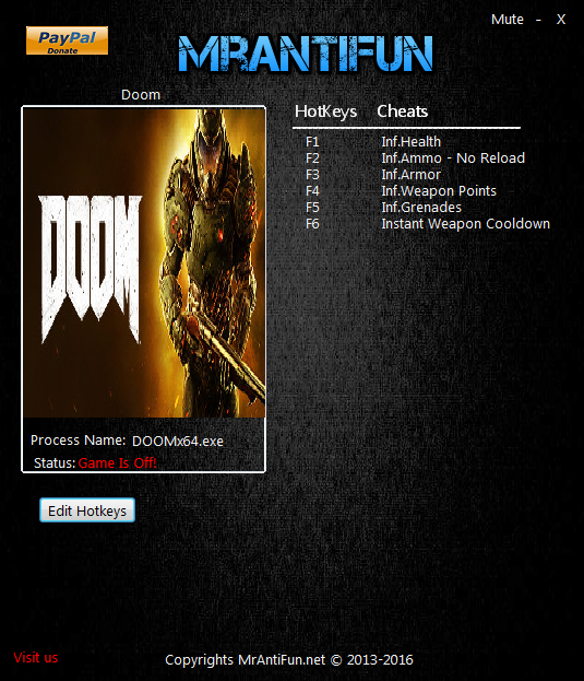 скачать Doom 4: Трейнер/Trainer (+7) [07.11.2016]