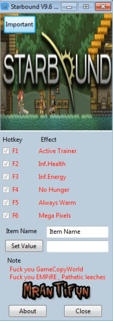 скачать Starbound: Трейнер/Trainer (+6) [9.6.1]