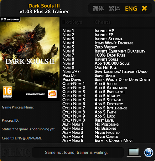 скачать Dark Souls 3: Трейнер/Trainer (+28) [1.03] - Fixed Version