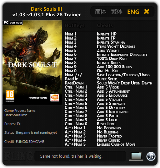 скачать Dark Souls 3: Трейнер/Trainer (+28) [1.03 - 1.03.1]