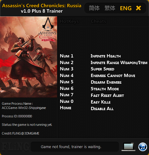 скачать Assassin's Creed Chronicles: Russia: Трейнер/Trainer (+8) [1.0] 