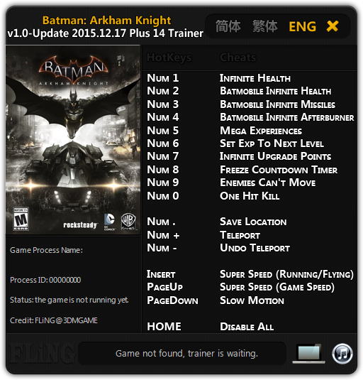 скачать Batman: Arkham Knight: Трейнер/Trainer (+14) [1.0 ~ Update 17.12.2015]