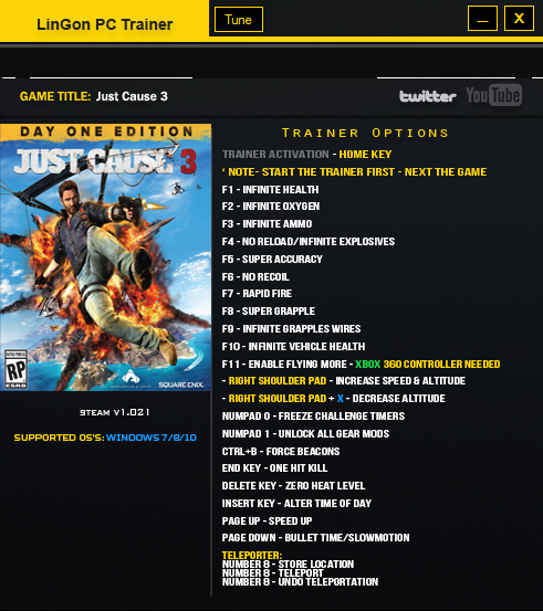 скачать Just Cause 3: Трейнер/Trainer (+22) [1.021: Fixed Version 30.12.2015]