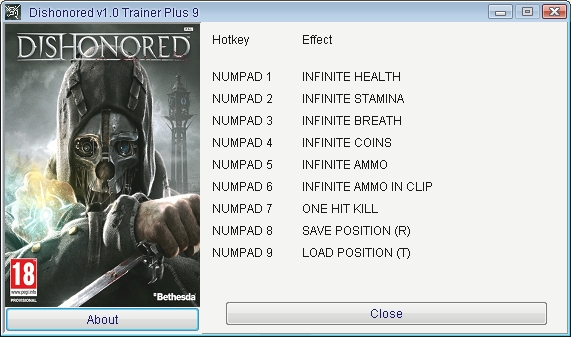 скачать Dishonored: Трейнер/Trainer (+9) [1.0]