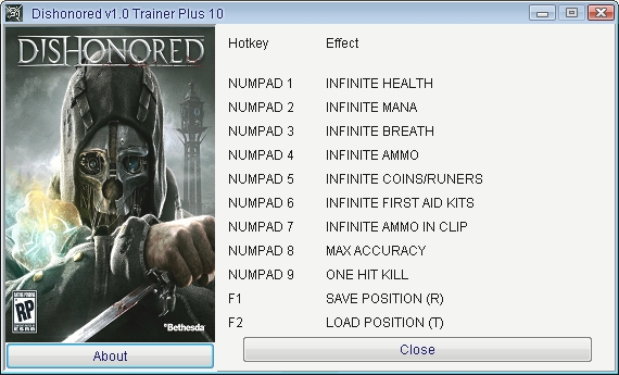 скачать Dishonored: Трейнер/Trainer (+10) [1.0]