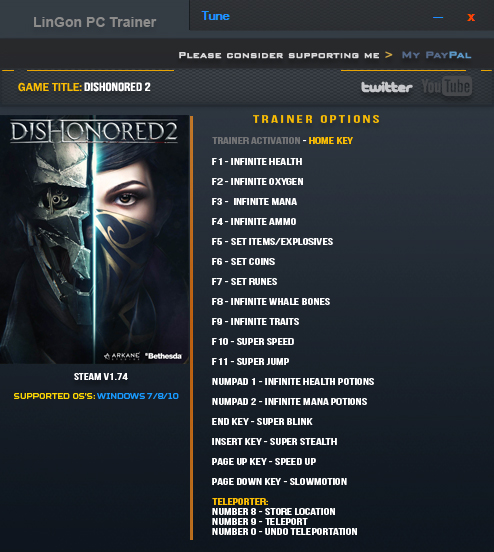 скачать Dishonored 2: Трейнер/Trainer (+18) [1.74: x64] Final Fixed Version