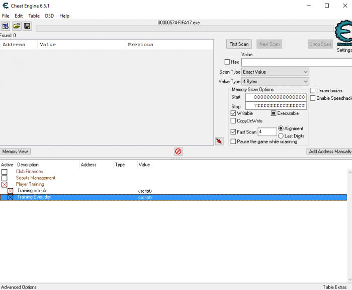 скачать FIFA 17: Таблица Cheat Engine (Все тренировки на А, тренировки каждый день)