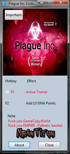 скачать Plague Inc. Early Access: Трейнер/Trainer (+1: ДНК Очки / DNA Points) [1.0]