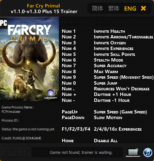 скачать Far Cry: Primal: Трейнер/Trainer (+15) [1.1.0 - 1.3.0]