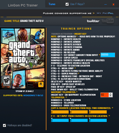 скачать Grand Theft Auto 5 (GTA V): Трейнер/Trainer (+24) [1.0.944.2] 