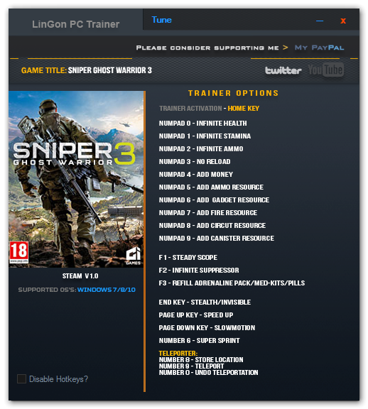 скачать Sniper: Ghost Warrior 3: Трейнер/Trainer (+20) [1.0]