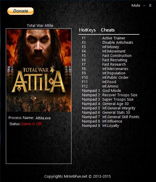 скачать Total War: Attila: Трейнер/Trainer (+19) [1.6.0 Build 9824] - Hotkey Editor Added