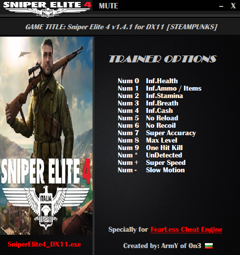 скачать Sniper Elite 4: Трейнер/Trainer (+13) [1.4.1 DX11-DX12]