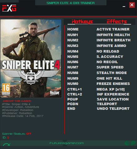скачать Sniper Elite 4: Трейнер/Trainer (+13) [UPD: 28.06.2017 - DX11] 