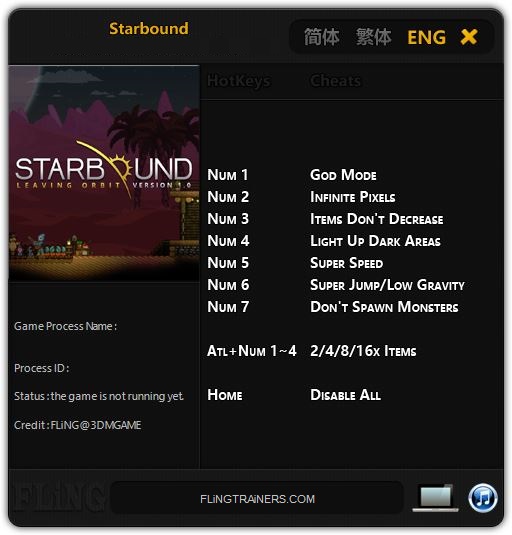 скачать Starbound: Трейнер/Trainer (+8) [1.0 - 1.3.1: 64 Bit]