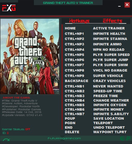скачать Grand Theft Auto 5 (GTA V): Трейнер/Trainer (+19) [1.41 (b1.0.1180.1)]