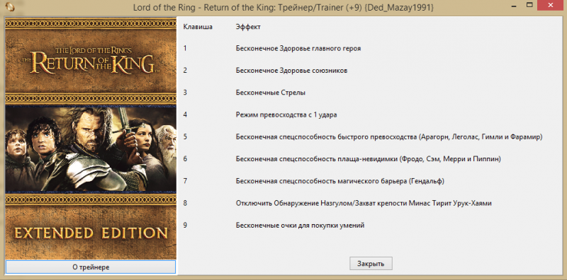 скачать Lord of the Ring - Return of the King: Трейнер/Trainer (+9)