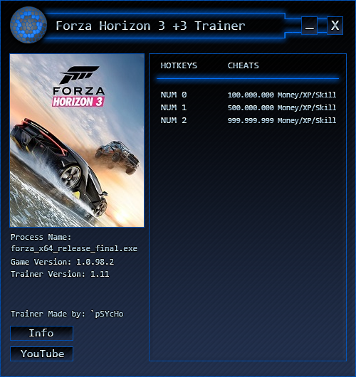 скачать Forza Horizon 3: Трейнер/Trainer (+3) [Money/XP/Skill Trainer] [1.11]